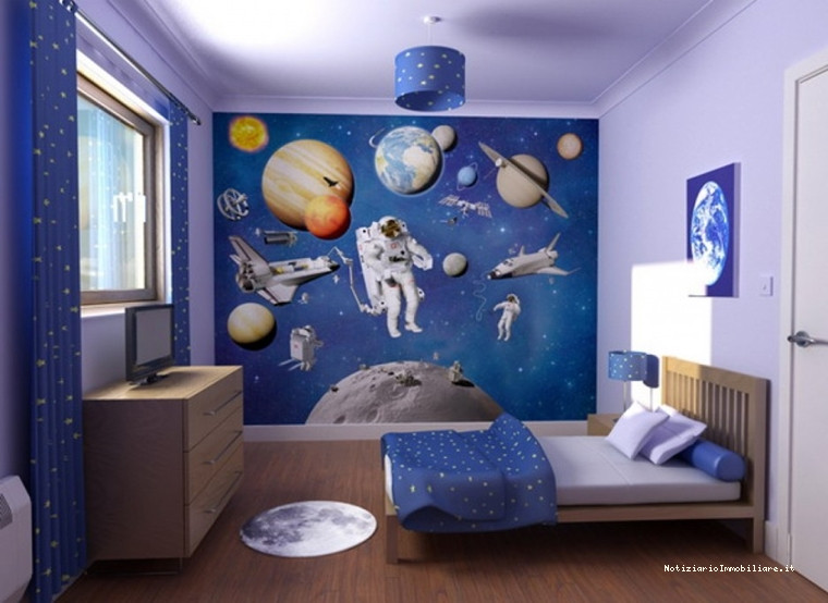 pareti cameretta bambini decorate con immagini astronomiche